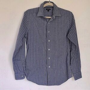 Apt 9 blue White check Button up slim fit Dress Shirt Men’s Small 15-15.5” Neck